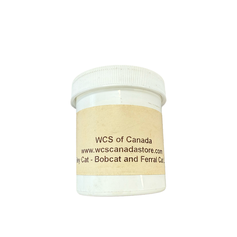 White jar of WCS proline alley cat bobcat and ferral cat lure