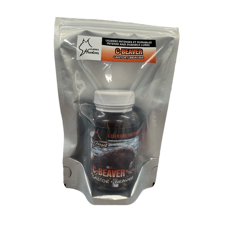 A small glass jar of beaver lure