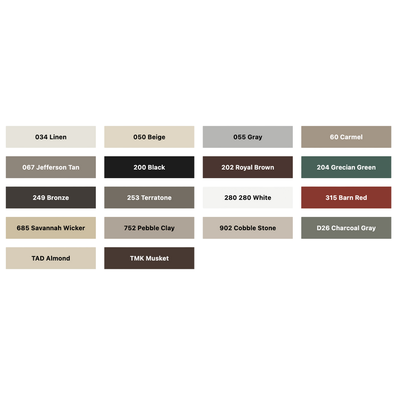 AAC Trim Coil colour swatches with text labels on a white background