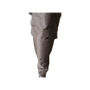 Close-up of a dark brown or charcoal gray hip boot padded cargo pocket with a button closure by  Black Water Trap Supply Hip Boot
