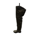 A single tall wading boot or leg cover shown upright against a plain white background, with a dark olive-brown exterior and a lighter patterned sole by Black Water Trap Supply